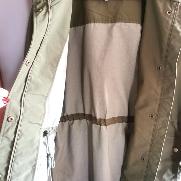 J Crew Olive Green Waxed Cotton Hooded Field Jacket Anorak Size Merium - Picture 3 of 6